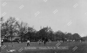 Victoria Park. View north across tennis courts to St Augustine's Church, 1930.