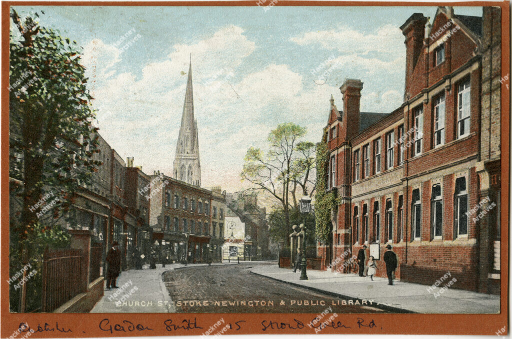 The library, Stoke Newington High Street, Hackney, c.1900.