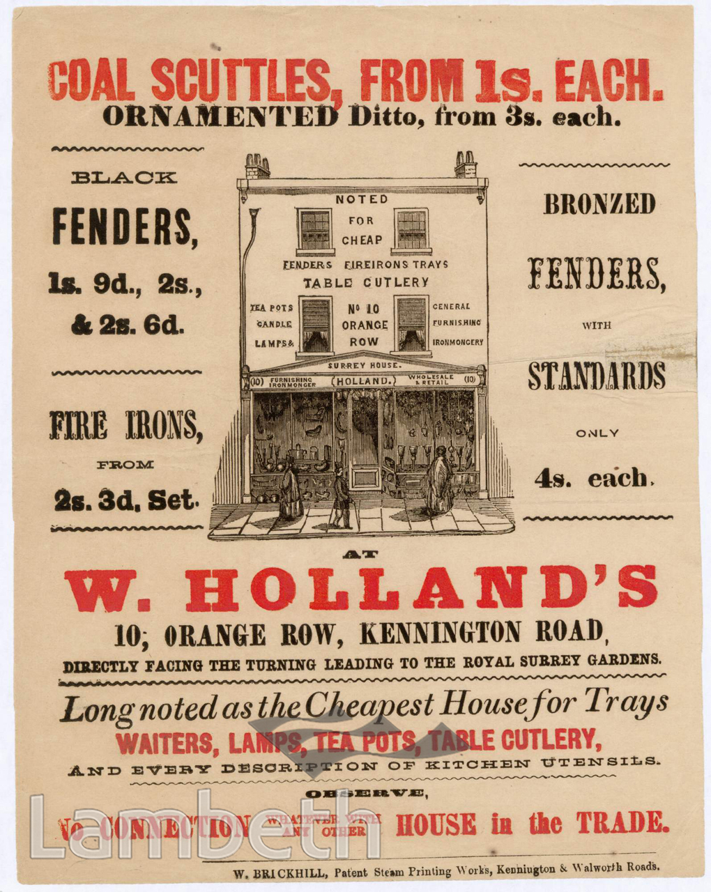 W. HOLLAND, ORANGE ROW, KENNINGTON : ADVERTISEMENT