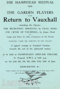 'VAUXHALL GARDENS', HAMPSTEAD FESTIVAL HANDBILL