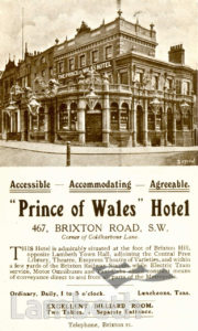 PRINCE OF WALES HOTEL, BRIXTON ROAD, BRIXTON: ADVERTISEMENT