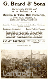 G.BEARD & SONS, EFFRA ROAD, BRIXTON CENTRAL: ADVERTISEMENT