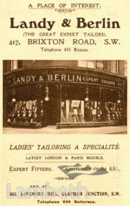 LANDY & BERLIN, BRIXTON ROAD, BRIXTON : ADVERTISEMENT