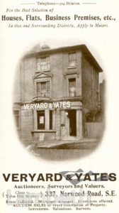 VERYARD & YATES, NORWOOD ROAD, TULSE HILL: ADVERTISEMENT