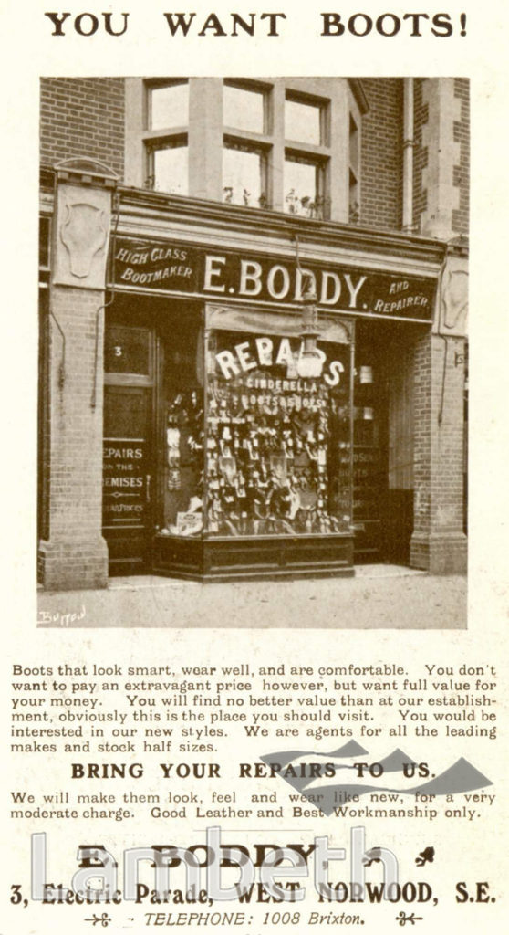 E.BODDY, ELECTRIC PARADE, WEST NORWOOD : ADVERTISEMENT