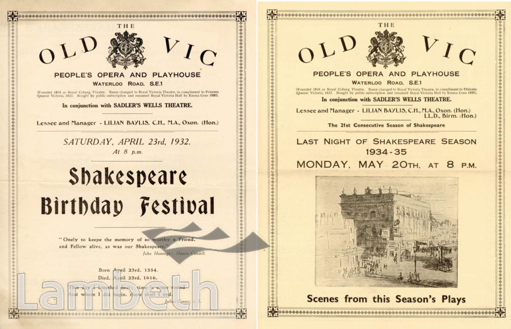 OLD VIC THEATRE, WATERLOO: PROGRAMME