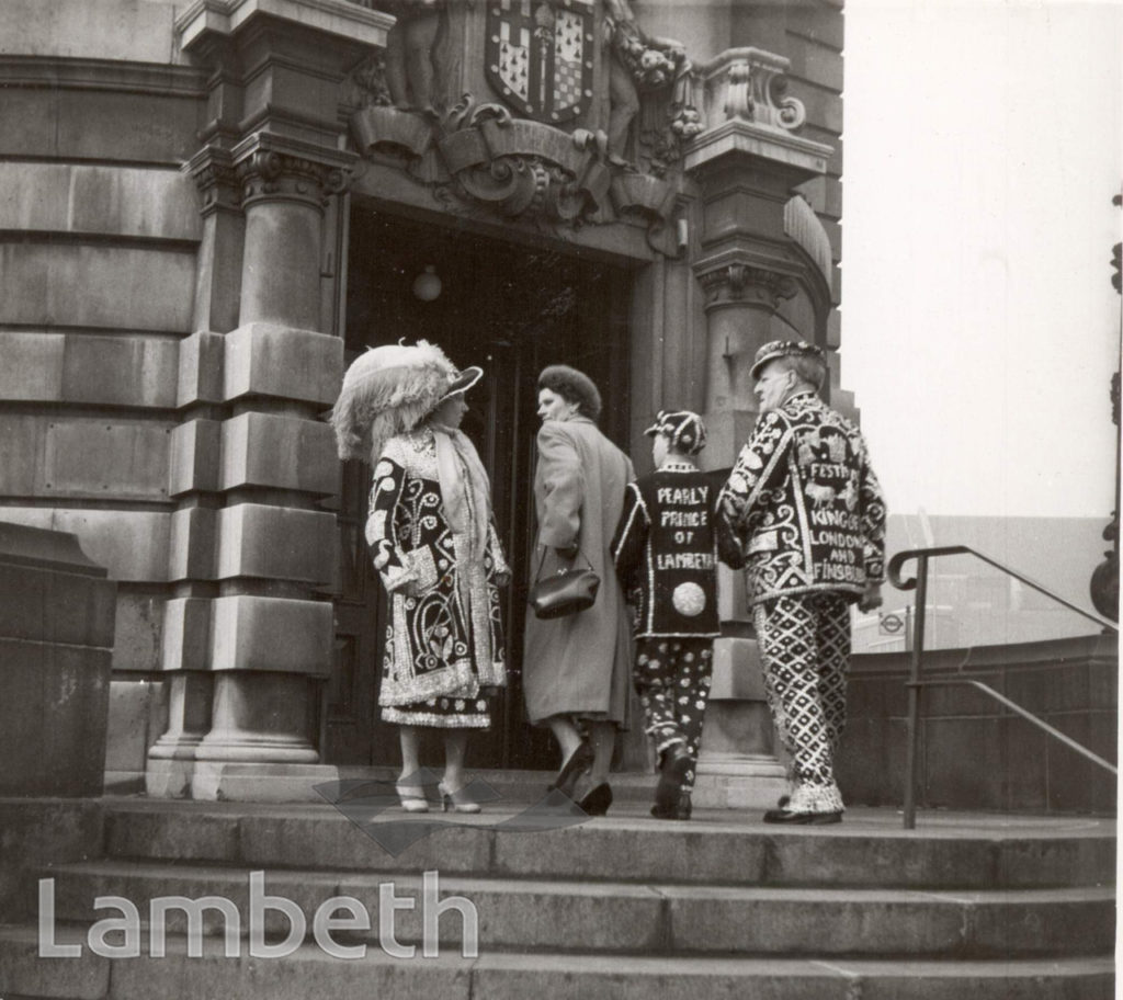 PEARLY KING AND QUEEN, LAMBETH TOWN HALL, BRIXTON CENTRAL