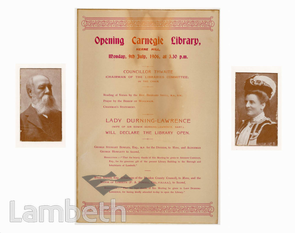 CARNEGIE LIBRARY, HERNE HILL: PROGRAMME