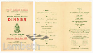 FIRST SURREY RIFLES : RE-UNION DINNER PROGRAMME
