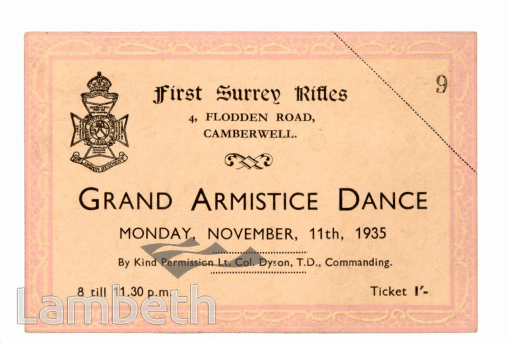 FIRST SURREY RIFLES : ARMISTICE DANCE TICKET