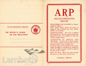 CIVIL DEFENCE, ARP APPLICATION FORM: WORLD WAR II