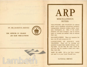 CIVIL DEFENCE, ARP APPLICATION FORM: WORLD WAR II