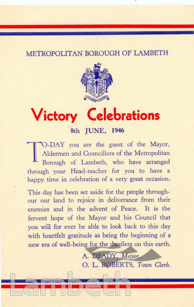VICTORY CELEBRATIONS, INVITATION CARD: WORLD WAR II