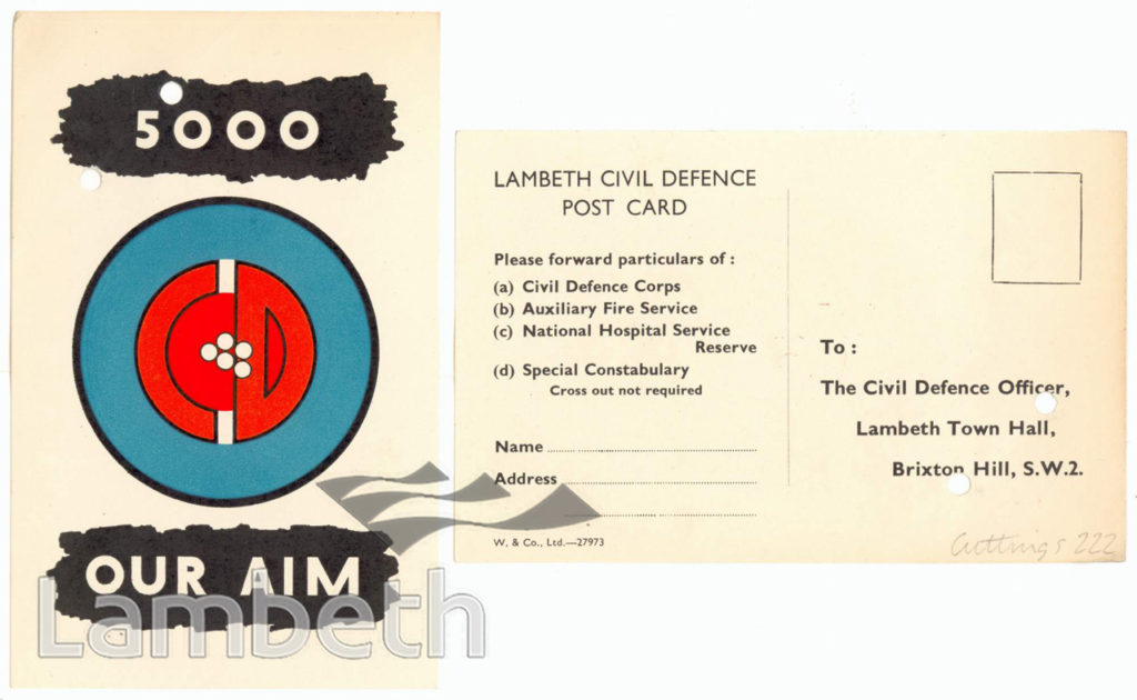 CIVIL DEFENCE, POST CARD: WORLD WAR II