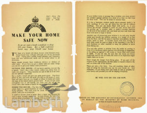 CIVIL DEFENCE LEAFLET, MAKE YOUR HOME SAFE: WORLD WAR II