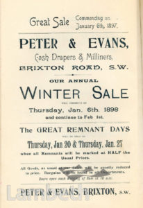 PETER & EVANS, BRIXTON ROAD: ADVERTISEMENT