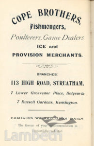 COPE BROTHERS, STREATHAM HIGH ROAD: ADVERTISEMENT