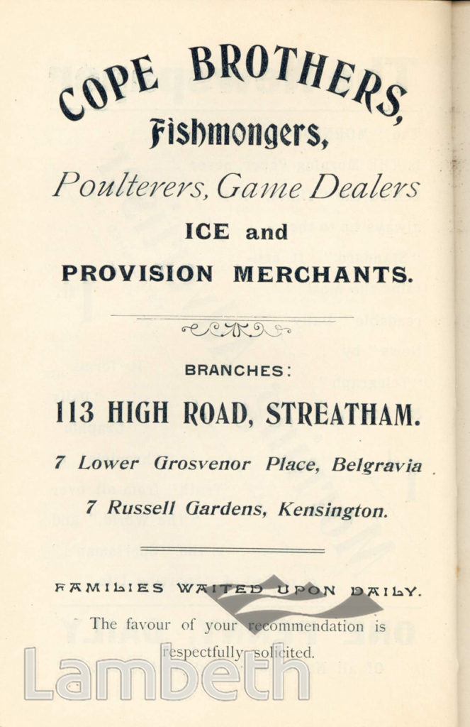 COPE BROTHERS, STREATHAM HIGH ROAD: ADVERTISEMENT