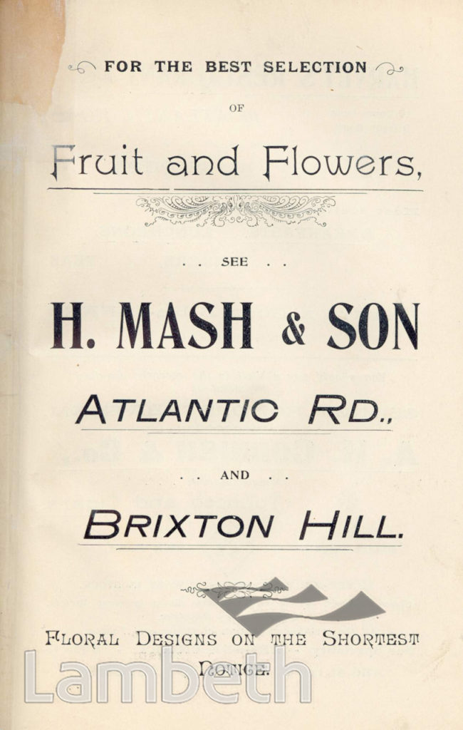 H. MASH & SON, BRIXTON HILL: ADVERTISEMENT