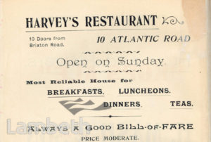 HARVEY'S RESTAURANT, ATLANTIC ROAD: ADVERTISEMENT
