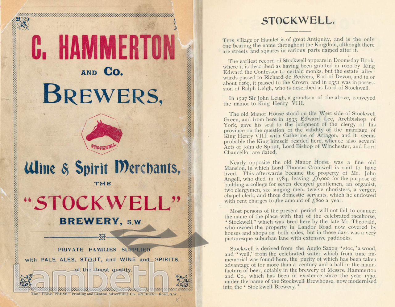 HAMMERTON & CO., BREWERY, STOCKWELL: ADVERTISEMENT