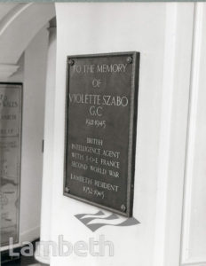 MEMORIAL PLAQUE, VIOLETTE SZABO, LAMBETH TOWN HALL