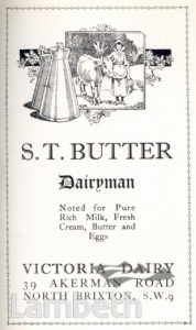 VICTORIA DAIRY, AKERMAN ROAD, BRIXTON NORTH: ADVERTISEMENT