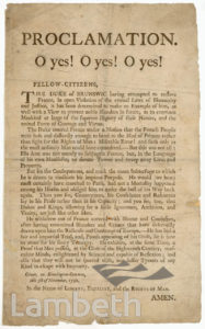 PROCLAMATION, KENNINGTON COMMON: HANDBILL