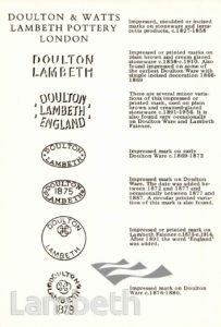 DOULTON & WATTS LAMBETH POTTERY: TRADE MARKS