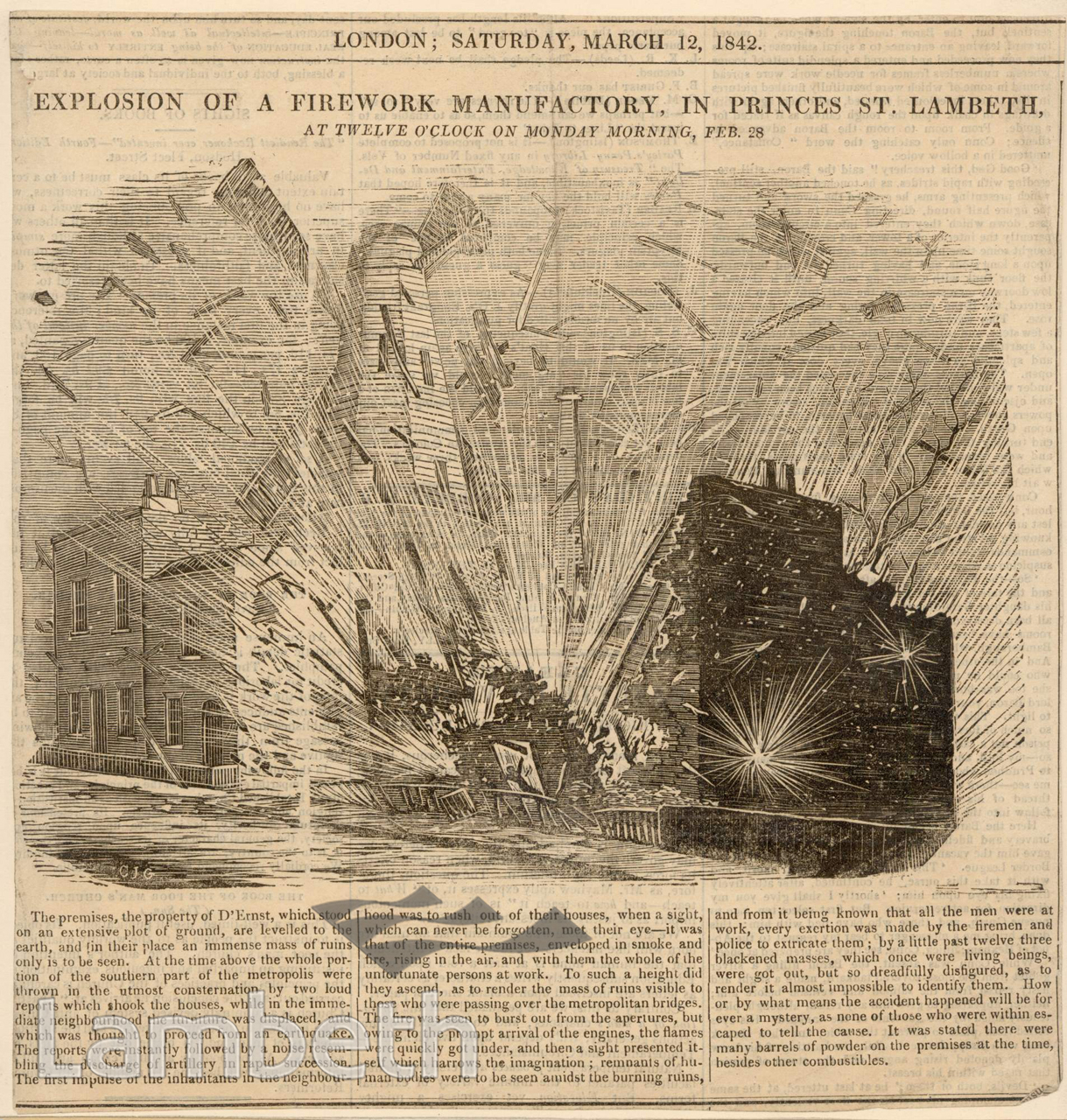 EXPLOSION OF FIREWORKS, PRINCES STREET, LAMBETH
