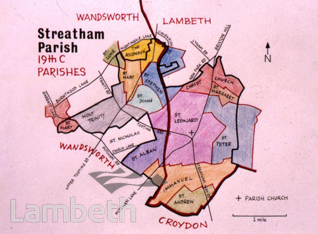 MAP OF 19TH CENTURY PARISHES: STREATHAM PARISH