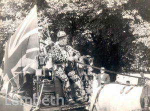 PEARLY KING DRIVING CART TO LAMBETH FESTIVAL