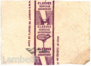 SWEET WRAPPER FROM CLEEVES OF CLAPHAM: WORLD WAR II