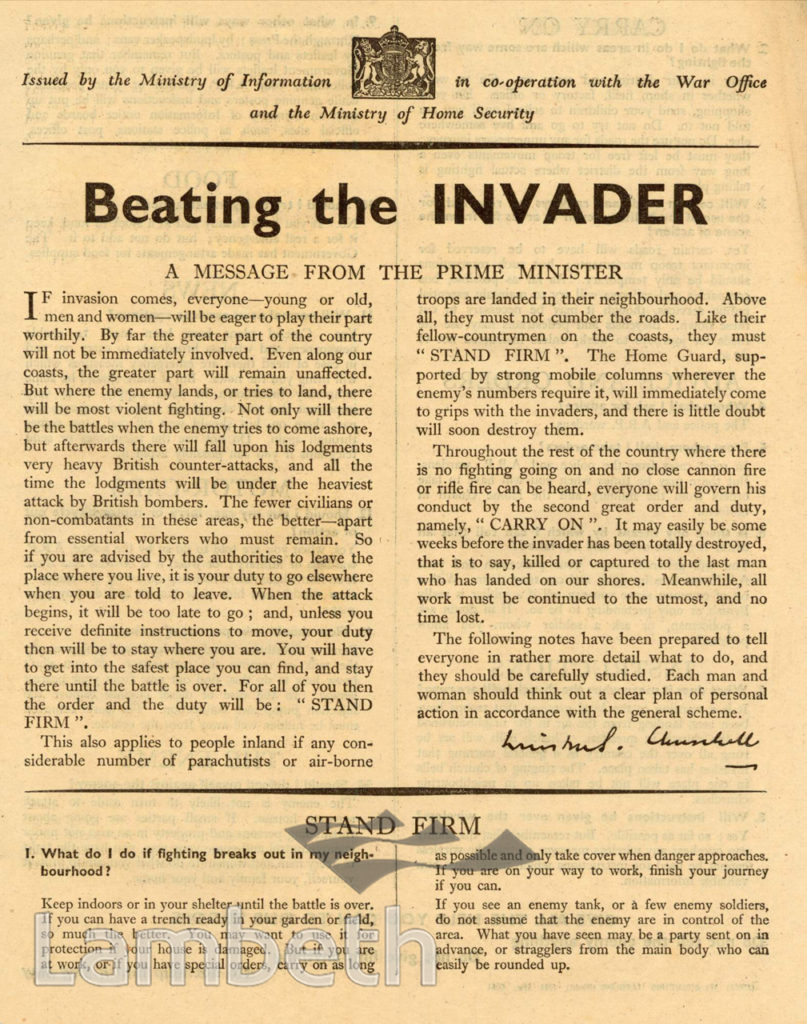 INVASION ADVICE LEAFLET: WORLD WAR II