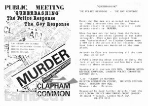 'QUEERBASHING' PUBLIC MEETING LEAFLET, BRIXTON