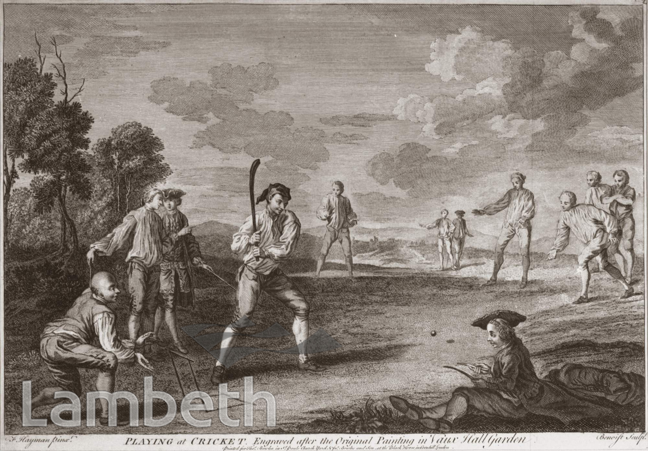CRICKET PLAYING, VAUXHALL GARDENS PAINTING