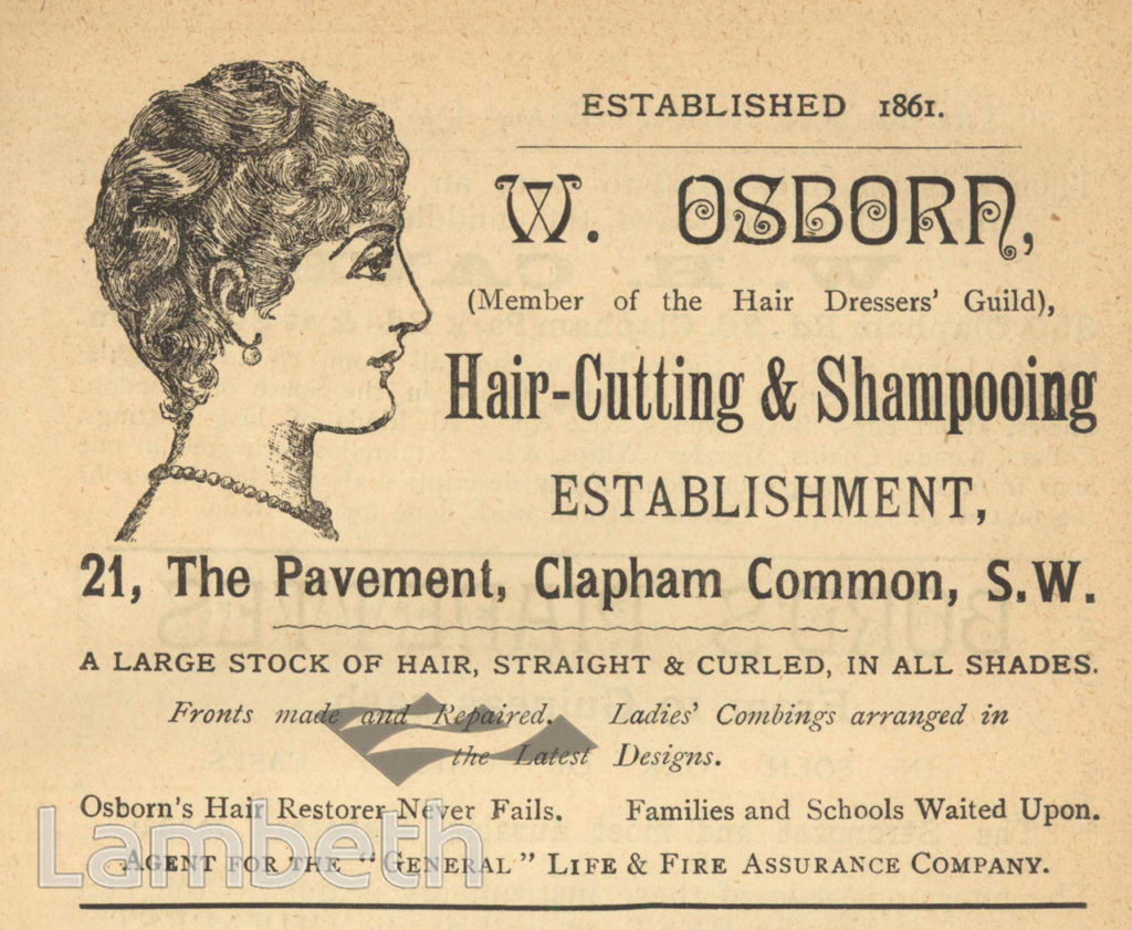 ADVERT, W.OSBORN, HAIR-CUTTING, 21 THE PAVEMENT, CLAPHAM