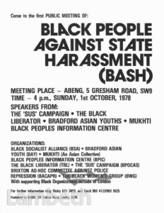 BASH MEETING, GRESHAM ROAD, BRIXTON