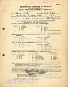 WORLD WAR II CIVIL DEFENCE CLOTHING LIST FOR WILLIAM MAIR