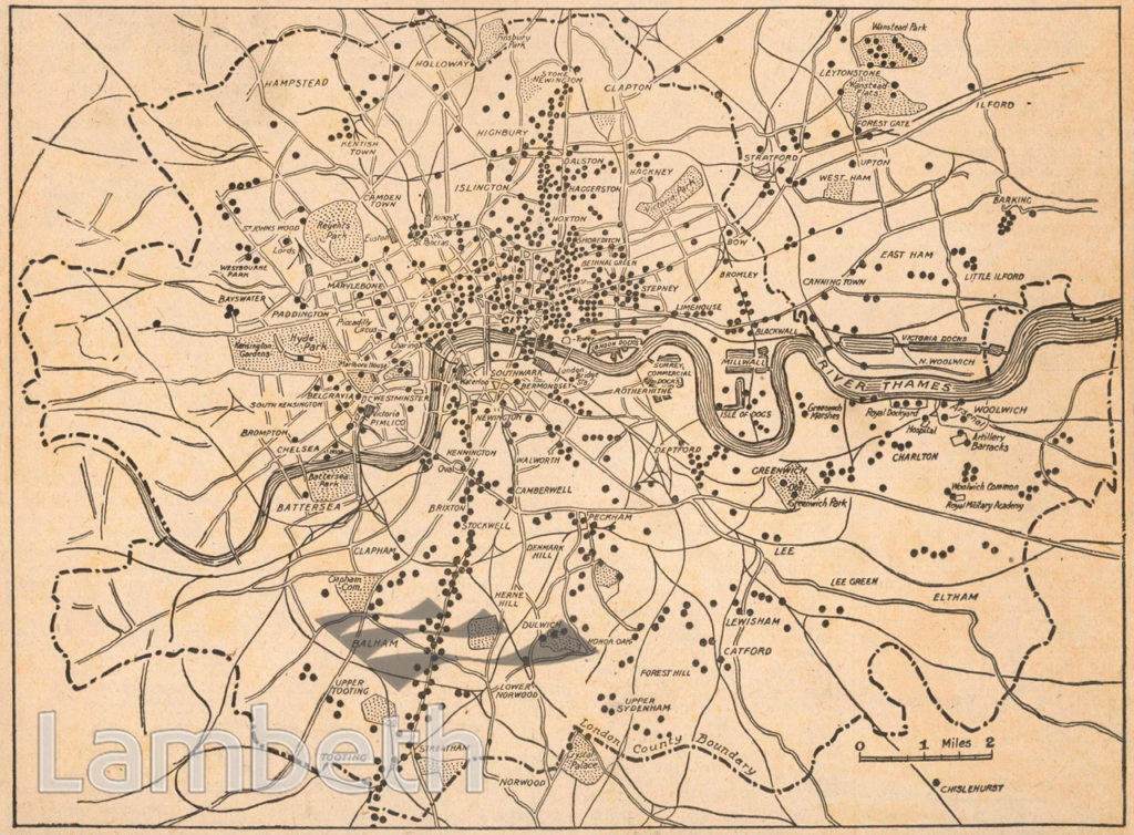 LONDON BOMB MAP, WORLD WAR I