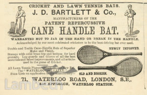 J D BARTLETT, CRICKET & TENNIS BAT MAKER, WATERLOO ROAD