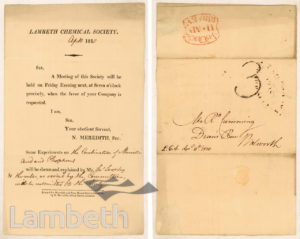 LAMBETH CHEMICAL SOCIETY, MOUNT STREET, LAMBETH