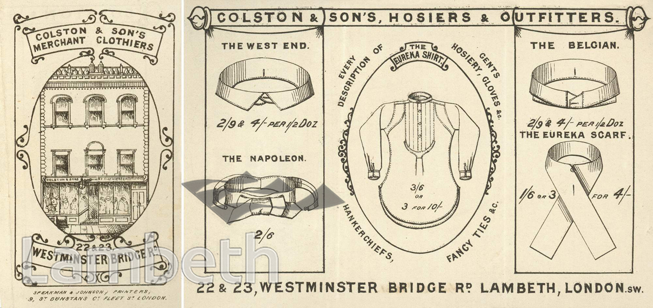 COLSTON & SONS, CLOTHIERS, 22 & 23 WESTMINSTER BRIDGE ROAD