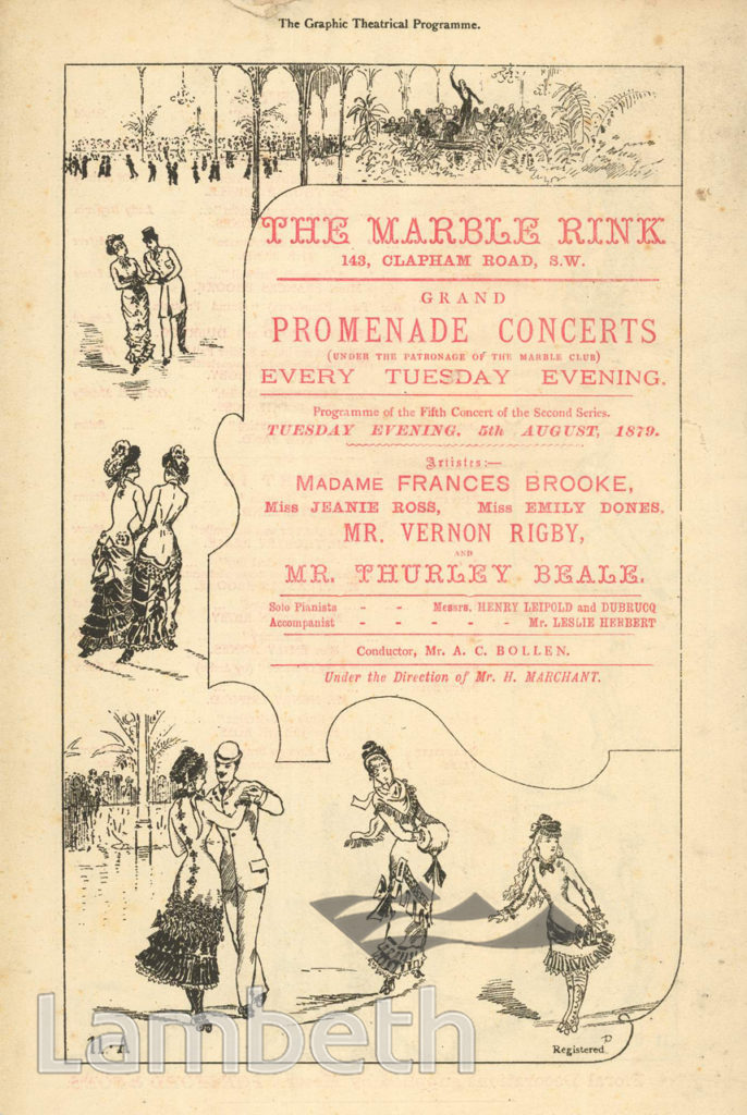 CONCERTS, THE MARBLE RINK, CLAPHAM ROAD, STOCKWELL