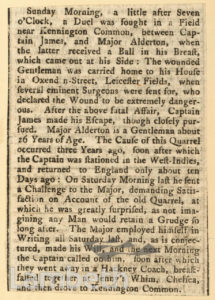 NEWSPAPER CUTTING: DUEL, KENNINGTON COMMON