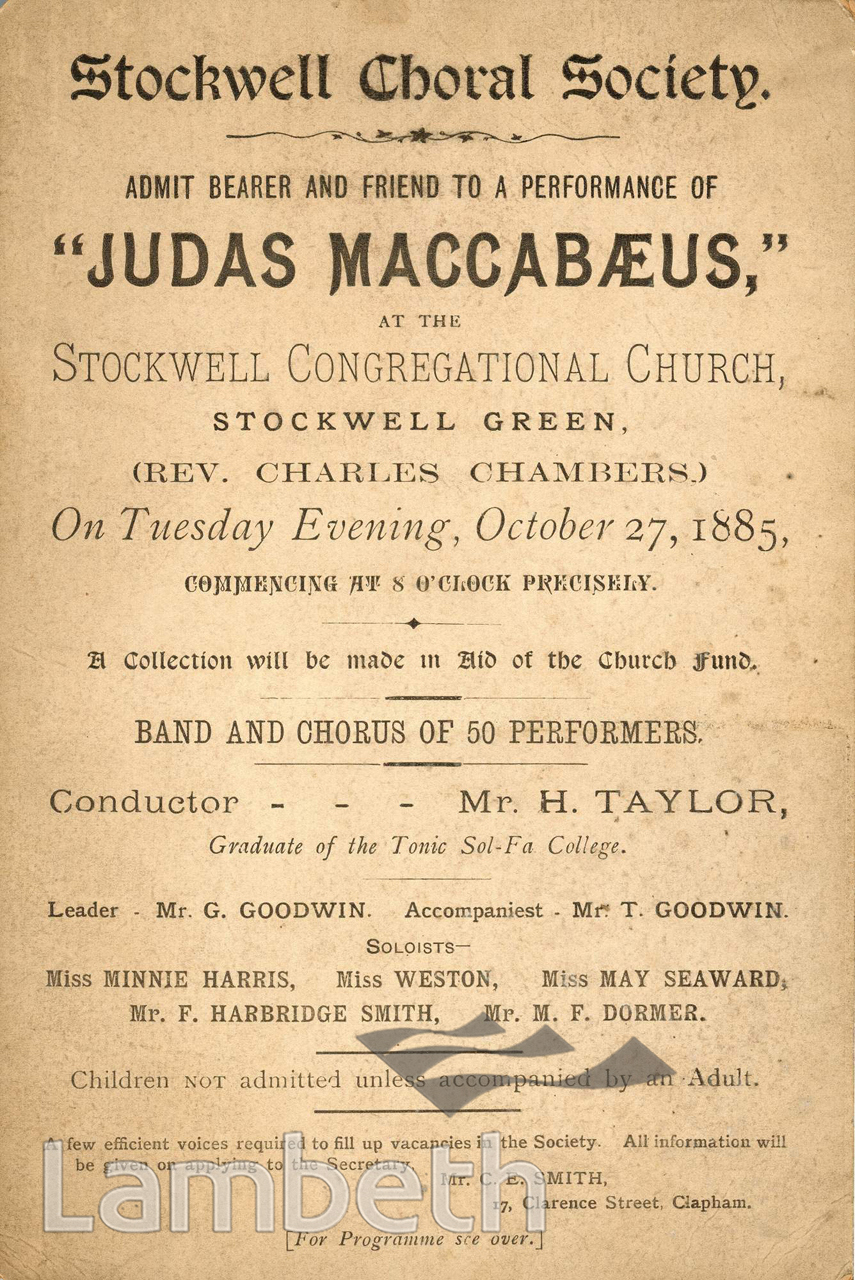 CHORAL CONCERT: CONGREGATIONAL CHURCH, STOCKWELL GREEN