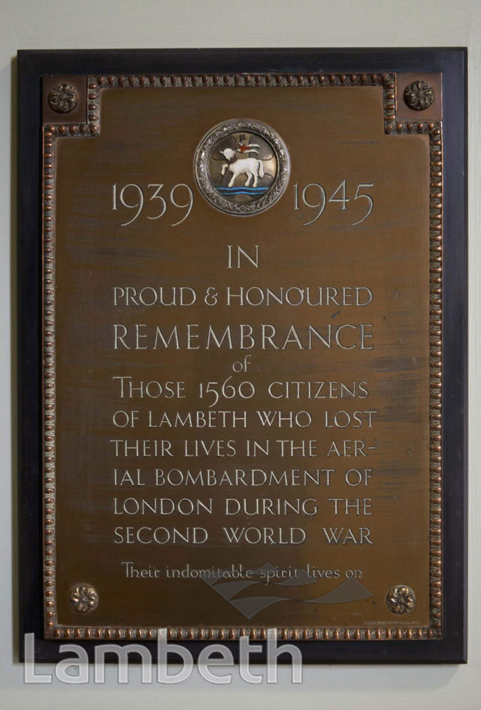 WORLD WAR II CIVILIAN MEMORIAL, LAMBETH TOWN HALL, BRIXTON