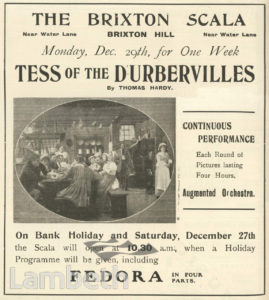 BRIXTON SCALA CINEMA ADVERT, BRIXTON HILL