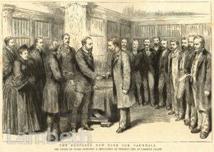 VAUXHALL PARK, PRINCE OF WALES & WORKING MEN, LAMBETH PALACE