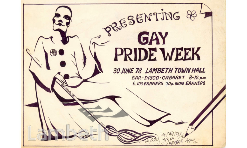 GAY PRIDE DISCO FLYER, LAMBETH TOWN HALL